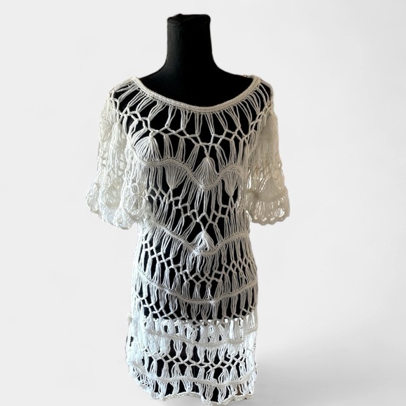 Crochet Beach Cover-Up Ivory Women’s 100% Acrylic Size Large BALLETCORE - Picture 1 of 11